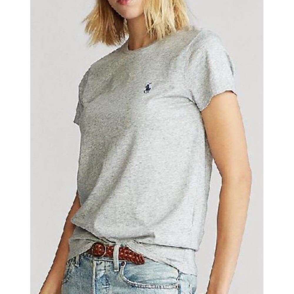 Ralph Lauren Round T Shirt Top Tee 100% Cotton Heather Gray Women L Quiet Luxury
